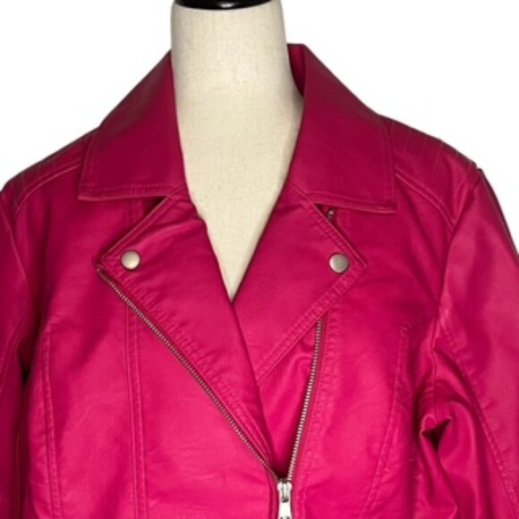 NEW Baccini Motorcycle Jacket Women’s Size 1X Pink Faux Leather Zippers Lined - Picture 3 of 10